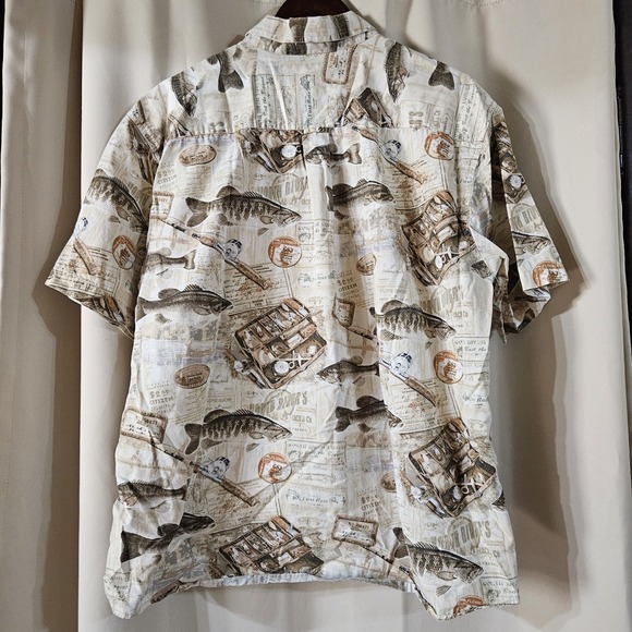 North River Shirt Mens XL Beige Cabin Fishing Lures Print Camping Grandpa Dad - Picture 7 of 7